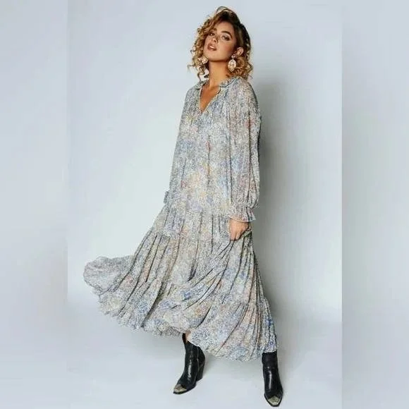 Free People maxi dress size S Feeling Groovy Blue floral boho festival - Picture 14 of 14
